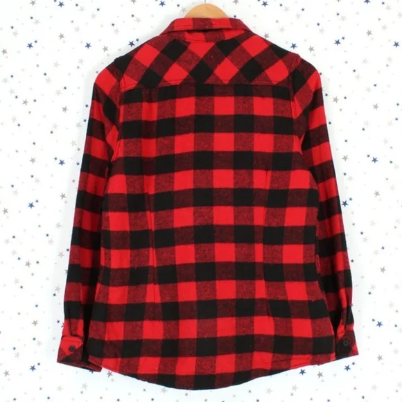 Sherpa Fur Lined Flannel Plaid Button Up Shirt Red Black - Picture 4 of 6